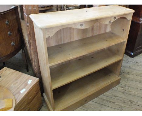 A modern pine open three shelf bookcase, height 36", width 35", depth 10"