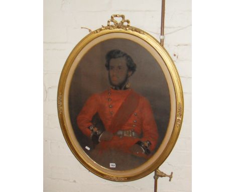 Large 19th c. oval pastel portrait of an Indian Army officer