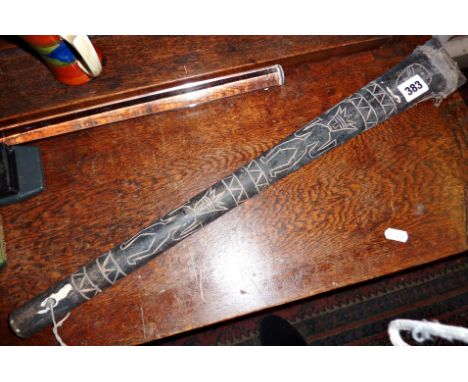 Tribal Art:- figural carved axe handle, possibly African