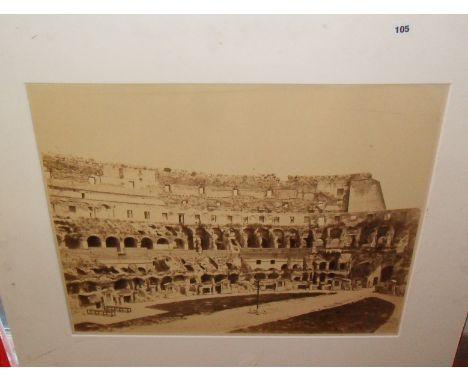 Large 19th c. albumen print photograph of a Roman ampitheatre, 23" x 27"