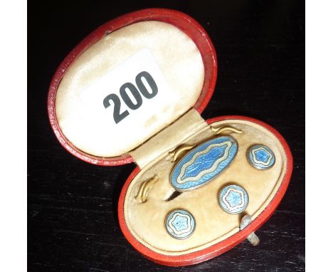 1930's silver guilloche enamel brooch and studs set in case (brooch A/F)