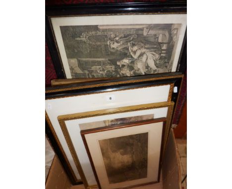 Assorted framed antique engravings & prints including a Cecil CUTLER (1886-1934) portrait of Edward VII