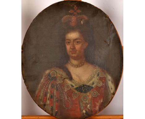 Early 17th century English SchoolA portrait of Queen AnneOil on oval canvas37 x 32cm 