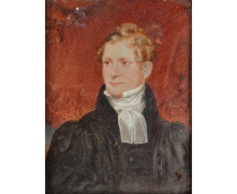 A portrait miniature of a cleric or a lawyer.  Condition report - Some restoration, very minor surface scratches.