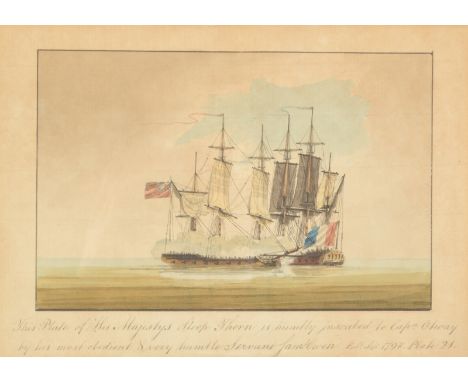 SAMUEL OWENFour original watercoloursBeing plates 21, 22, 23 and 24They show HM Sloop Thorn and HM Ships Dido and LowestoffeT