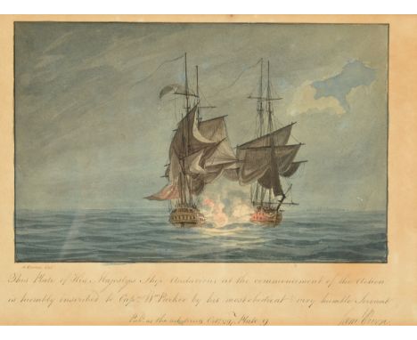 SAMUEL OWEN Four original watercoloursBeing plates 9,10,11 & 12Together they show H M S Audacious and the various stages of h