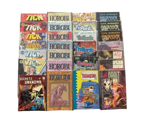 Group of mixed comics to include The Tick, Dirty Pair, Weather Woman, Trident, Hellraiser, Planet of the Apes, Horobi and oth