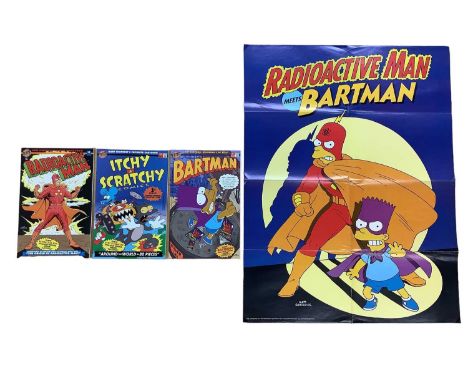 Three Bongo Simpsons Comics, Bartman #1 with poster, Radioactive Man #1 with poster and Itchy &amp; Scratchy #1 with poster t