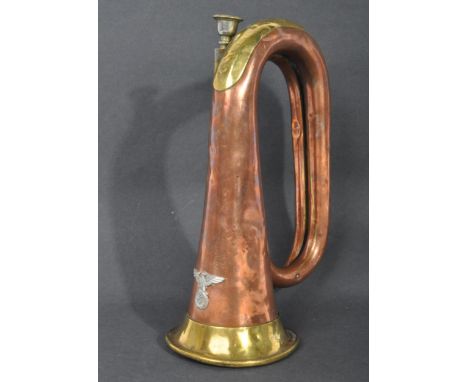 A WWII Second World War Third Reich Nazi German SA Officers bugle. Copper and brass construction with the Nazi eagle and Swas