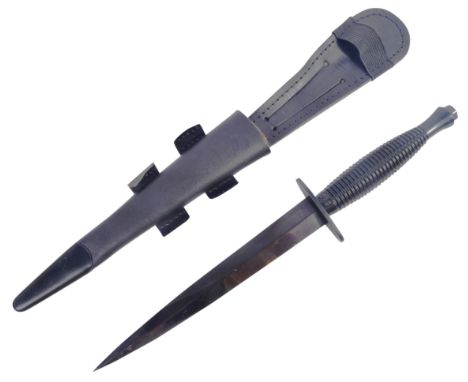 An original post WWII Second World War 3rd pattern Fairbairn Sykes FS knife dagger. The knife having nut to the pommel, ribbe