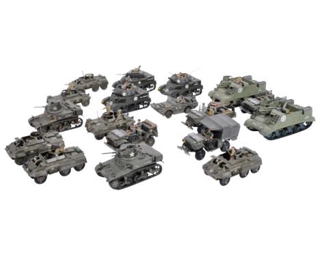 A collection of x18 vintage believed 1/35 scale WWII Second World War US United States Army plastic model tanks and armoured 