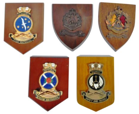 A collection of x5 post WWII Second World War Australian Army and Australian Royal Navy interest wall plaques comprising;> 5t