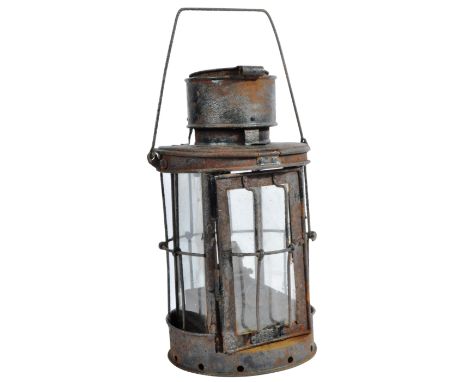An original WWI First World War British Army ' Bird Cage ' bunker / trench lantern.&nbsp;The Lantern having four flat glazed 