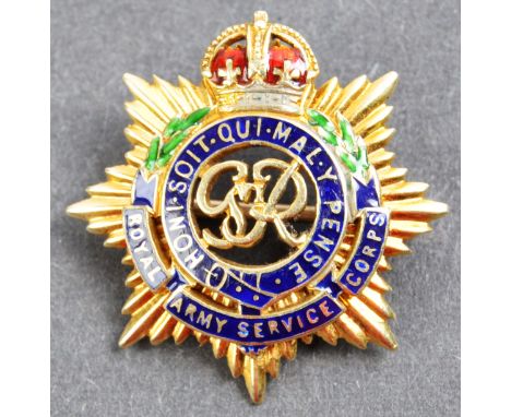 A WWII Second World War interest 14ct gold yellow metal and enamel RASC Royal Army Service Corps George VI sweetheart brooch.