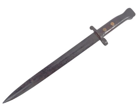 A 19th Century Victorian Lee Metford 1888 pattern rifle bayonet.&nbsp;Push button release, with carved wooden grips, short qu