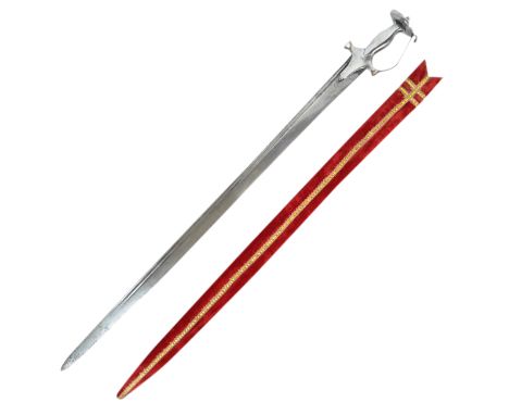 A 19th century Indian Kirach / Tulwar ( Talwaar / Talwar ) sword. The sword (likely Bikaner Army) has a polished metal hilt w