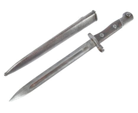 A WWI First World War Siamese / Thai type 45 Mauser rifle Bayonet. The bayonet having a hooked pommel with press release stud