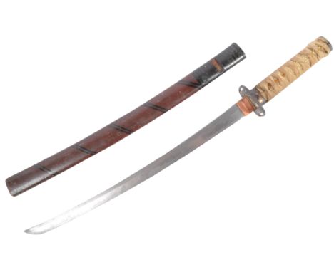 An original 19th Century Japanese Samurai Wakizashi short sword. The sword having a Shagreen covered handle wrapped with rope