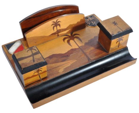 A WWII Second World War interest Third Reich Nazi German Africa Corps desktop organiser desk top tidy / inkwell stand. Wooden