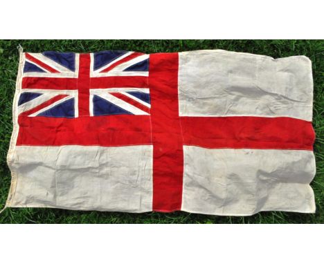 An original WWII Second World War British Royal Navy ensign flag.&nbsp;Typical form, with Union Flag / Jack to corner. Dated 