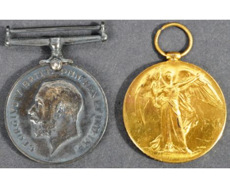 A WWI First World War medal pair awarded to one 55411 Private E. E. Miller of the Essex Regiment. Comprising War Medal and Vi