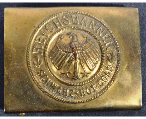 An original Weimar Republic era Imperial Germany ' Reichsbanner ' uniform belt buckle. The buckle depicting the German eagle 