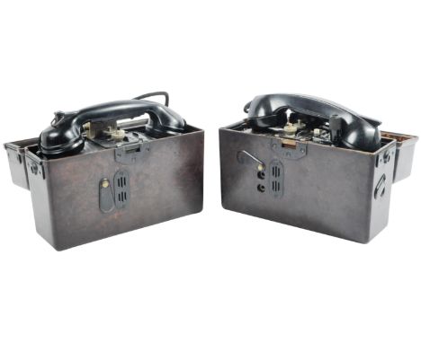 Two original WWII Second World War Third Reich Nazi German Army Field Communication Telephones. Telephones usual form, set wi