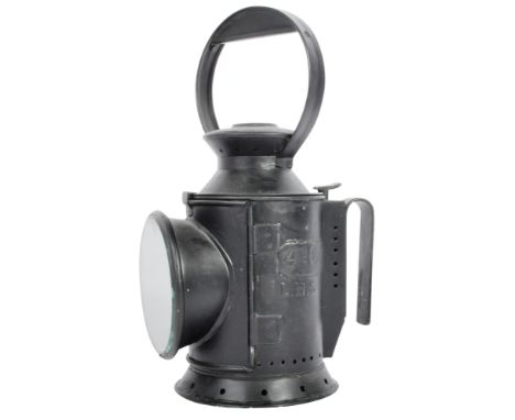 Railways - An original vintage LMS London. Midland & Scotland railway handlamp / lantern. Three aspect lamp, with original ea