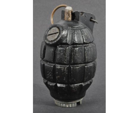 An original WWII Second World War British Army issue mills bomb hand grenade. Inert, but a complete example with&nbsp;with pi