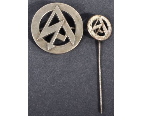 An original WWII Second World War Third Reich Nazi German Army Sturmabteilung ( SA ) nickel silver cap badge. Usual form, wit