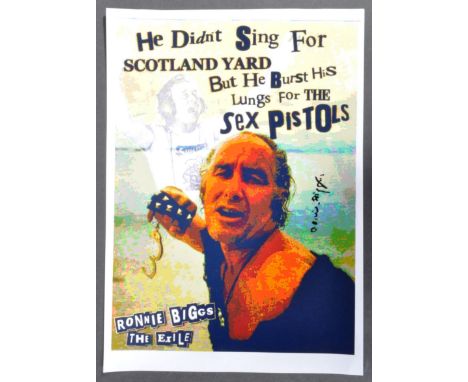 The Great Train Robbery - Ronnie Biggs (1929-2013) - an autographed A4 sized colour photograph titled ' He Didn't Sing For Sc