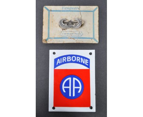 A 20th Century US United States Army 82nd Airborne Division metal plaque along with a Parachutist Special Skills qualificatio