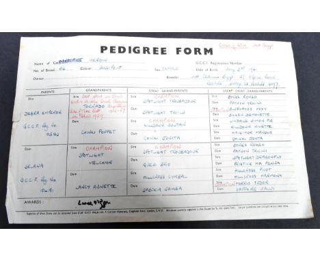 The Great Train Robbery - From Ronnie Bigg's Estate - an original 'Pedigree Form' from Bigg's ex-wife Charmain's Kitten Breed