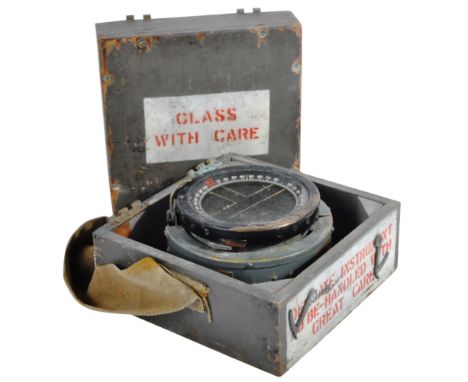 An original WWII Second World War RAF Royal Air Force Spitfire Type P11 navigation grid steering compass. The compass mounted