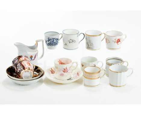 SEVEN EARLY 19TH CENTURY ENGLISH PORCELAIN COFFEE CANS, a blue &amp; white COFFEE CUP, a pair of Imari pattern CUPS and assoc