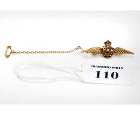 A 9CT GOLD &amp; ENAMEL "RAF" WINGS SWEETHEART BROOCH, stamped 9.CARAT, approx 3.3 grams. £50-£75.