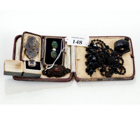 AN EDWARDIAN OPAL &amp; SCARAB BROOCH, a Victorian white metal BROOCH, decorated with Kate Greenaway style children, a Vucani
