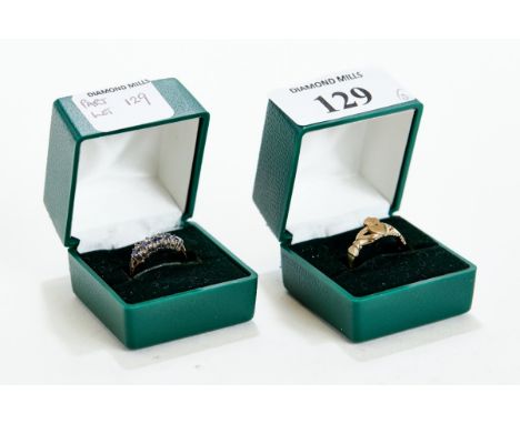 A 9CT YELLOW GOLD CLADDAGH RING, stamped .375, size M, &amp; 9ct yellow gold Tanzanite &amp; white stone set RING, size K 1/2