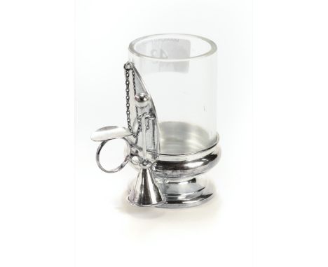 A GEORGE V CYLINDRICAL SILVER CANDLE LANTERN with side handle &amp; chained snuffer, maker: LE, Birmingham 1916, approx 77 gr