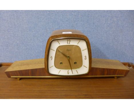 A 1950's walnut mantel clock, reproduction clock dial, etc.