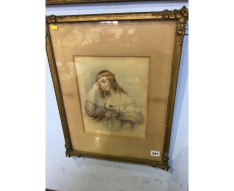 R. Hill Dell, watercolour, signed, Half length portrait of a young lady, 29 x 23cm