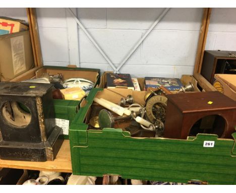 A shelf of assorted, to include clock parts and china etc.