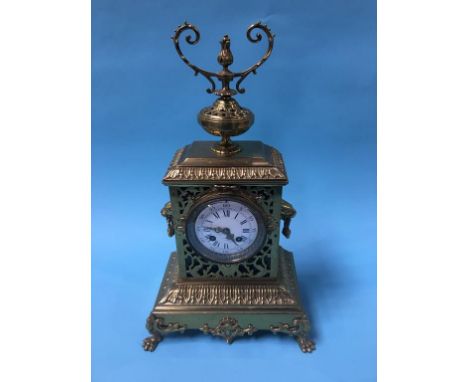 A Henry Marc of Paris brass eight day bracket clock, with enamelled dial, pierced fretwork case, strike action, numbered 6802