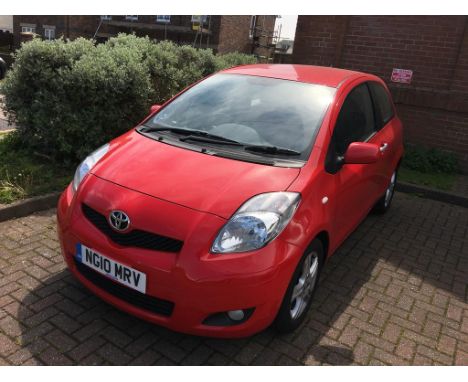 A Toyota Yaris, first registered 2010, petrol, mileage stated 29,877, V5 and some paperwork