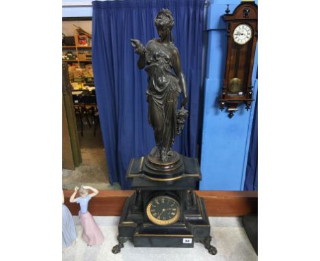 A Victorian slate eight day bracket clock, Z and G of Paris, with strike action, supported on lion paw feet and surmounted by