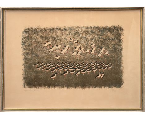 Teuber, Hermann (1894 Dresden-1985 München) "Vogelschwarm", Farblitho, 63/ 100, handsign. u.r., bez. u.l., dat. ´56, 28x43 cm