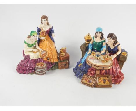 Two Royal Worcester porcelain figure groups, Lucky in Love, The Gypsy Fortune Teller at Cambridge Mid-Summer Fair, limited ed