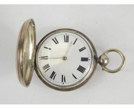 A George VI silver hunting cased gentleman's pocket watch, key wind, enamel dial bearing Roman numerals, movement by Wm Scott