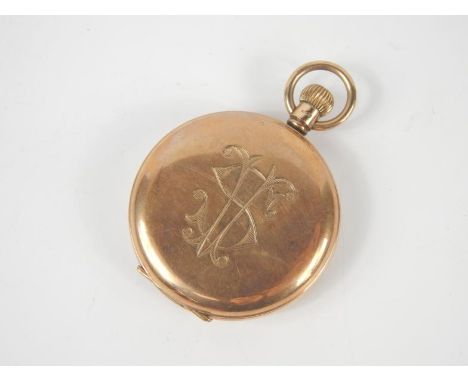 A 9ct gold hunting cased gentleman's pocket watch, J W Benson, London, enamel dial bearing Roman numerals, subsidiary seconds
