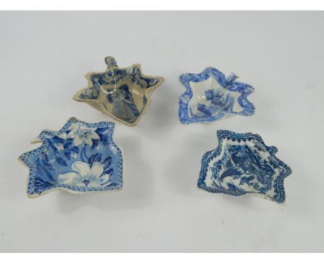 A Spode early 19thC blue and white leaf shaped pickle dish, decorated in the Tower pattern, Rogers blue and white Botanical l